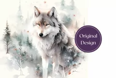 Christmas Tumbler Wrap, Christmas Watercolor Wolf Tumbler Product Image 2