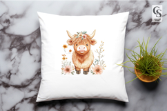 Floral Highland Cow Clipart Sublimation PNG Product Image 2