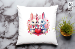 Cute Bunny Couple Heart Clipart Sublimation PNG Product Image 3