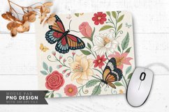 Butterfly Blossoms Embroidery Mouse Pad PNG Design Product Image 1