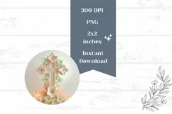 Christian Cross Round Earrings, Floral Cross Earrings PNG Product Image 2