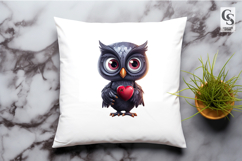 Cute Owl Holding Heart Clipart PNG Product Image 3