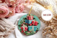 Christmas Presents Ornament PNG, Winter Round Ornament Product Image 2