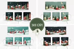 Christmas Village Mug Design, Winter Houses Mug Wrap Product Image 2