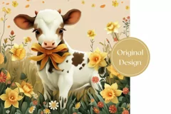 Baby Cow Tumbler Design, Daffodils Tumbler Sublimation Product Image 2