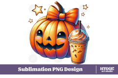 Coquette Halloween Pumpkin Iced Coffee PNG DTF Sublimation Product Image 1