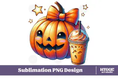 Coquette Halloween Pumpkin Iced Coffee PNG DTF Sublimation Product Image 1