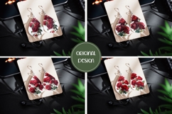 Red Roses Earrings, Floral Teardrop Earring Template Product Image 2