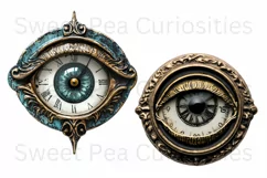 Clocks, Eyes, Steampunk, Ephemera, PNG, watercolor, Clipart Product Image 2