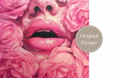Pink Lips Tumbler Design, Roses Tumbler Sublimation PNG Product Image 2