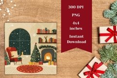 Cozy Christmas Square Coasters, Christmas Fireplace Coaster Product Image 2