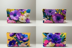 Purple Flowers Cosmetic Bag, Floral Cosmetic Bag Print Product Image 2