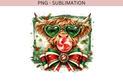 Christmas Highland Cow PNG | Funny Holiday Cow with Sunglass Product Image 2