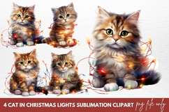 Cat In Christmas Lights Sublimation Clipart Product Image 1