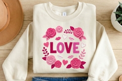 LOVE Floral Valentine PNG, Rose Valentine Shirt Design, Pink Product Image 1
