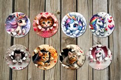Valentine cat &amp; unicorn | Sublimation round earring design Product Image 2