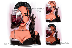 Fashion clipart, Women birthday clipart, Wine Girl PNG Product Image 1