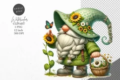 Gnome clipart, Gnome with sunflowers clipart, Summer clipart Product Image 1