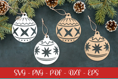 Christmas Ball laser svg dxf png| Christmas ornament Product Image 1