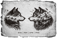Wolf Silhouette with Mountain and Forest Product Image 2