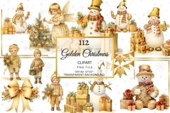 Wartercolor Golden Christmas Clipart Bundle, Gold Xmas PNGs Product Image 9