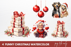Funny Christmas Watercolor Clipart Product Image 1
