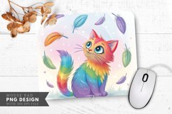 Magical Rainbow Cat Floating Feathers Mouse Pad PNG Design Product Image 1