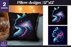 Neon Galaxy Cat Pillow Celestial pillow nebula cat decor Product Image 1