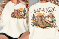 Walk by Faith Front Back Western PNG, Christian Cowgirl Ches Product Image 2