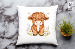 Highland Cow With Daisies Clipart Sublimation PNG Product Image 2