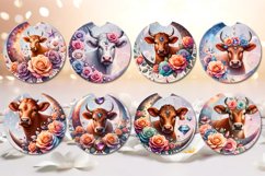 Cow, moon &amp; flowers | 8 Sublimation car coaster &amp; key chain Product Image 2