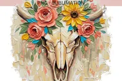 Floral Cow Skull PNG | Western Boho Skull with Flowers Product Image 2