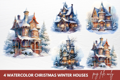 Watercolor Christmas Winter Houses Clipart Product Image 1