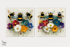 Bumblebees on flowers digital paper, background clipart Product Image 2