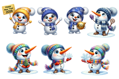 Snowman Christmas Clipart. Cute Snowman PNG Set Product Image 2