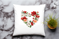Watercolor Red Floral Heart Wreath Clipart Sublimation PNG Product Image 3
