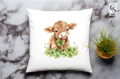Highland Cow With Clover Clipart Sublimation PNG Product Image 2