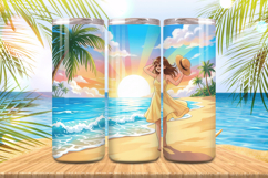 Cute girl enjoying Summer on the Beach Tumbler Wrap PNG Sublimation Product Image 1