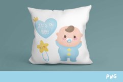Watercolor Baby shower boy kawaii clipart baby born cartoon Product Image 2
