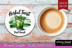 Basil Smash Cocktail Round Coaster Summer Drink Coaster PNG Product Image 1