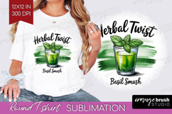Basil Smash Cocktail Round Tshirt Background Summer Drink Product Image 1