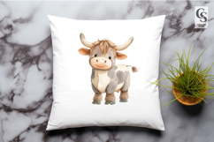 Cute Highland Cow Watercolor Clipart Sublimation PNG Product Image 3