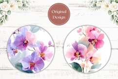 Orchid Flower Car Coaster, Watercolor Orchid Coaster PNG Product Image 2
