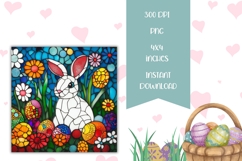 Stained Glass Easter Coasters, Floral Easter Bunny PNG Product Image 2