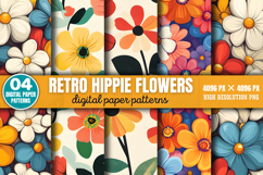 Retro Hippie Flowers Pattern Papers Bundle PNG Product Image 3
