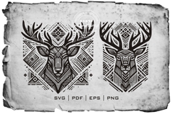 Deer Head Woodcut Engraving Vector Product Image 2