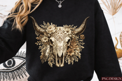 Boho Floral Longhorn Skull PNG Design | Western Cow Skull Product Image 2