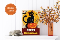 Happy Halloween Greeting Card, Halloween Black Cat PNG Product Image 2