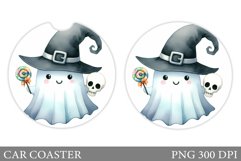 Cute Ghost Car Coaster Design. Halloween Car Coaster Product Image 1