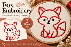 Cute Fox Outline Embroidery Design Product Image 1